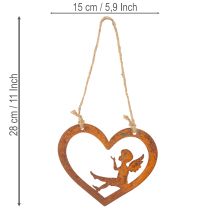 položky Dekoratívne kovové závesné ozdoby, hrdzavý povrch, dizajn anjelika v tvare srdca, Ø15 cm, 6 kusov