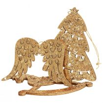 položky Deco vešiak drevený zlatý glitrový ozdoba na vianočný stromček 10cm 6ks