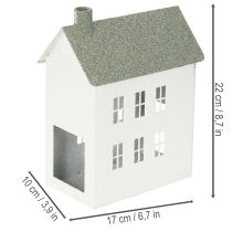 položky Dekoratívny kovový domček v tvare s oknami a komínom, 22 cm