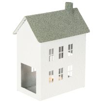 položky Dekoratívny kovový domček v tvare s oknami a komínom, 22 cm
