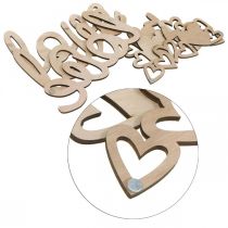 položky Srdiečka "Love" drevená dekorácia prírodná s magnetom dekorácia znak 20,5/25cm 6 kusov