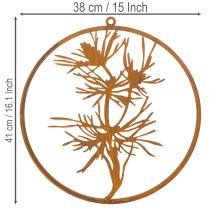 položky Dekoratívny kovový prsteň, nástenná dekorácia z zvetranej ocele, borovicová vetvička, Ø38cm