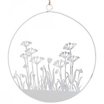 položky Ozdobný prsteň biely kovový ozdobný kvet lúka jarná dekorácia Ø22cm