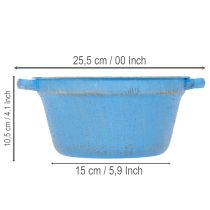 položky Dekoratívna misa/kvetináč, modrý kov, dekorácia v štýle shabby chic, Ø21cm, V10,5cm