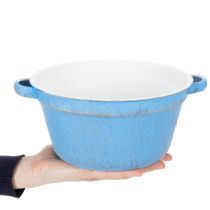 položky Dekoratívna misa/kvetináč, modrý kov, dekorácia v štýle shabby chic, Ø21cm, V10,5cm