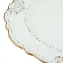 položky Ozdobný tanier okrúhly plastový starožitný tanier biele zlato Ø33cm