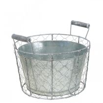 položky Košík na sadenie, drôtený košík s kvetináčom, jarný košík strieborný, umývaná biela, shabby chic Ø26cm V22cm