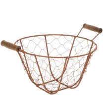 položky Vintage okrúhly drôtený košík s drevenými rúčkami, kovový košík, hrdzavá úprava, Ø22 cm