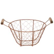položky Vintage okrúhly drôtený košík s drevenými rúčkami, kovový košík, hrdzavá úprava, Ø22 cm