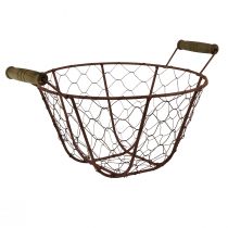 položky Drôtený kôš vintage okrúhly s drevenými rúčkami kovový košík hrdza Ø22cm