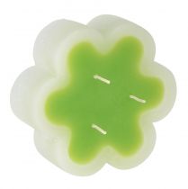 položky Trojknôtová sviečka zelená biela tvar kvet Ø11,5cm V4cm