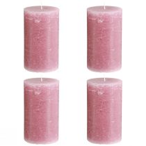 položky Stĺpové sviečky Dusty Rose 70×120 mm, farbené všade naokolo, sada 4 kusov, dekoratívne sviečky na svadby a domov