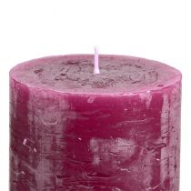 položky Prefarbené moderné sviečky Berry Purple, stĺpové sviečky, 70×80 mm, sada 4 kusov, dekorácia na stôl