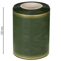 položky Elegantná tmavozelená moaré stuha na veniec, 125 mm so zlatým perleťovým okrajom, smútočná stuha, svadobná dekorácia, mašľa