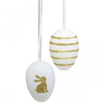 položky Veľkonočné vajíčka na zavesenie biele, zlaté umelo triedené V6cm 12ks