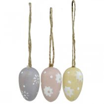 položky Mini kraslice, drevené vajíčka s kvietkami, veľkonočná dekorácia fialová, ružová, žltá V3,5cm 6ks