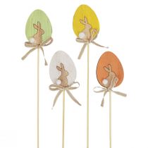 položky Kvetinová zátka Veľkonočná dekorácia drevené vajíčko so zajačikom farebné 5×7cm 12ks