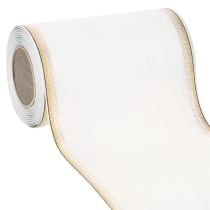 položky Elegantná moaré stuha na veniec so zlatým okrajom, svadobná dekorácia, smútočná stuha, biela 150 mm x 25 m