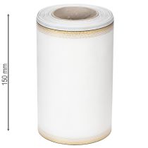 položky Elegantná moaré stuha na veniec so zlatým okrajom, svadobná dekorácia, smútočná stuha, biela 150 mm x 25 m