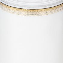 položky Elegantná moaré stuha na veniec so zlatým okrajom, svadobná dekorácia, smútočná stuha, biela 150 mm x 25 m