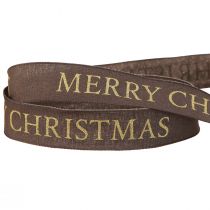 položky Elegantná vianočná stuha tmavohnedej farby so zlatým nápisom &#39;Merry Christmas&#39;, šírka 25mm, dĺžka 15m