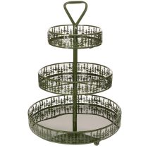Článok Kovový poschodový servírovací stojan, zelený, tri úrovne, jedľová dekorácia, okrúhly, 49 cm