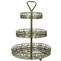 Článok Kovový poschodový servírovací stojan, zelený, tri úrovne, jedľová dekorácia, okrúhly, 49 cm