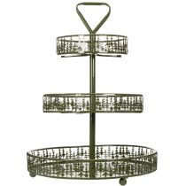 Článok Kovový poschodový servírovací stojan, zelený, tri úrovne, jedľová dekorácia, okrúhly, 49 cm