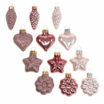 položky Mini dekorácia na vianočný stromček mix rôzne sklenené ružové, ružové 12 kusov