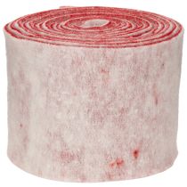 Článok Plstená stuha, 100% vlna, dvojfarebná, ako chňapka, plstená stuha biela/červená, 15 cm x 5 m