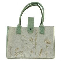 Plstená taška s rúčkou s kvetmi krémovo zelená 30x18x37cm