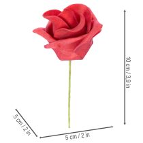 položky Umelý kvet červenej ruže so stonkou, 5 cm, 100 kusov