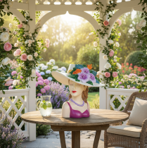 položky Váza s kvetmi, žena v klobúku, dekorácia kvetináča, na vnútorné aj vonkajšie použitie 20 cm