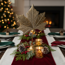 položky Dekorácia na stôl jesenná dekorácia javorový list zlatý antik 58cm × 39cm