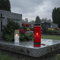 položky Náhrobný motív vrchnáka sviečky kvet červená čierna 10 dní V27cm