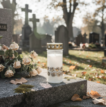 položky Náhrobné sviečky biele ruže smútočné svetlo pamätné svetlo Ø7cm V18cm 90h 2ks