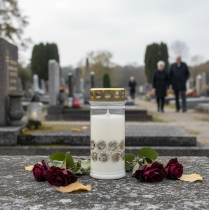 položky Náhrobná sviečka biele ruže zlaté smútočné svetlo Ø7cm V18cm 77v