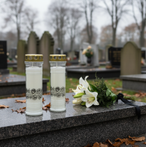 položky Náhrobné sviečky ruže biele smútočné svetlo Ø7cm V23,5cm 100h 2ks