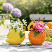 položky Váza na citrusy, pomaranč a citrón, ako extravagantný bytový doplnok, letná dekorácia, 10 cm, 2 kusy