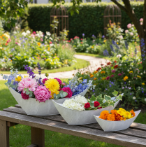 položky Kvetináč, v tvare loďky, kov, biely/strieborný, 54,5/48/42 cm, sada 3 kusov