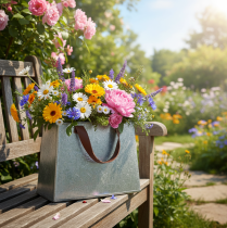 položky Dekoratívna taška, strieborná, biela, hnedá, kovová, kvetináč, D22 cm, 2 kusy