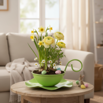 položky Kovová ozdobná šálka s podšálkou, svetlozelená, V8cm Ø11,5cm, 2 kusy