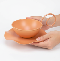položky Kovový dekoratívny hrnček, oranžový, Ø11,5 cm, V6 cm, s podšálkou, 2 kusy