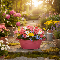 položky Ružová kovová misa na kvety s rúčkami, okrúhla, Ø33,5 cm