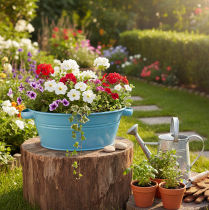 položky Okrúhla misa s rúčkou, dekoratívna misa, kvetinová misa, modrá, Ø33,5 cm