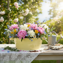 položky Dekoratívna kovová misa, zeleno-žltá, kvetinová misa s uchom, Ø33,5 cm