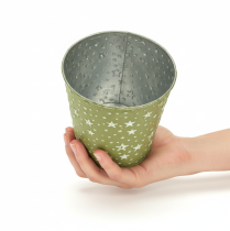 Článok Striebornozelený kvetináč, kovový kvetináč s hviezdičkami, Ø14 cm