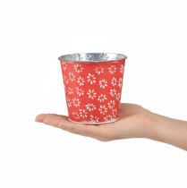 položky Červeno-biely mini kvetináč, kvetinový vzor, kov, Ø10,5 cm V10,5 cm