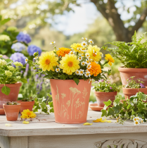 položky Kvetináč s kvetinovou výzdobou, marhuľovo žltý, Ø10,5 cm V10,5 cm