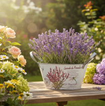 položky Oválna kovová misa na kvety s rúčkami, levanduľová, 32×15×15 cm